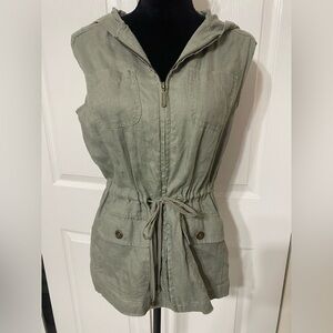 St. TROPEZ Olive Green hooded  cargo Vest size S
